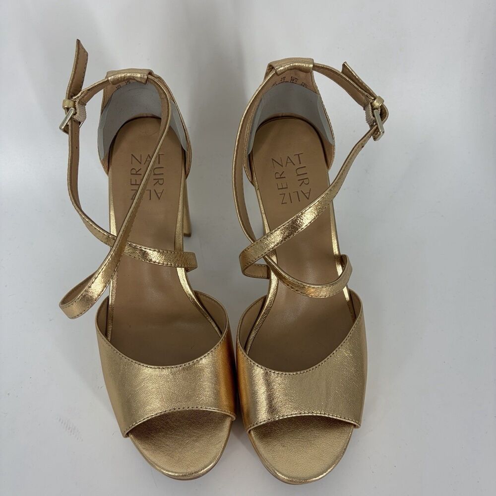 Naturalizer Shoes Size 8 Womens Gold Metallic Melody Strappy Sandal Heel Party - Picture 2 of 9